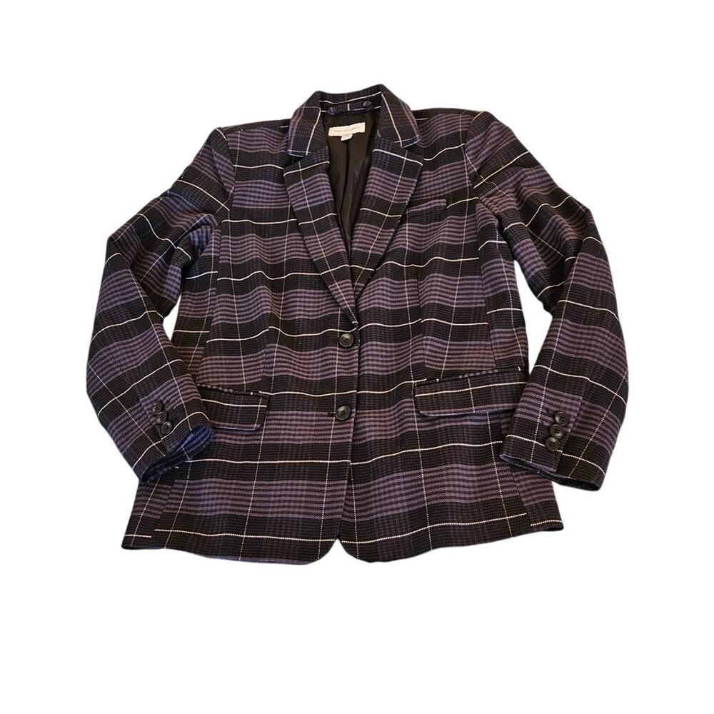 Free Assembly Plaid Blazer Medium Tailored Navy Windowpane Cotton Jacket